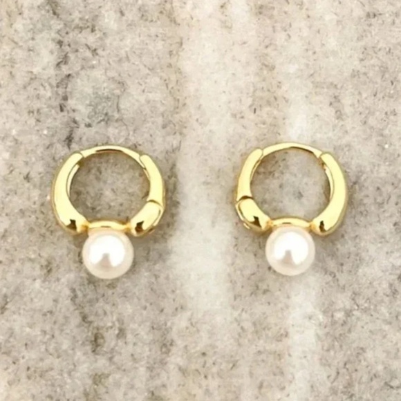 Jewelry - 925 Sterling Silver Pearl Huggie Earrings Small Huggie Hoop Earrings